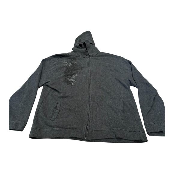 STAMP 10 early 2000's y2k graphic grey zip-up hoodie. Size XXL fits closer to XL - Picture 1 of 6